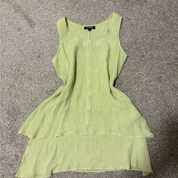 Y2K Papa Sleeveless Green Button-Down Women's Mini Summer Dress Size Small - Picture 9 of 12